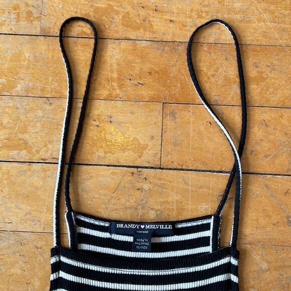 Brandy Melville Black White Spaghetti Strap Flare Mini Dress One size - Picture 3 of 8